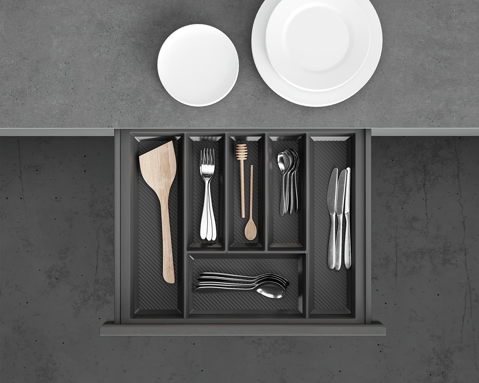 PLASTIC CUTLERY TRAY GRAPHITE