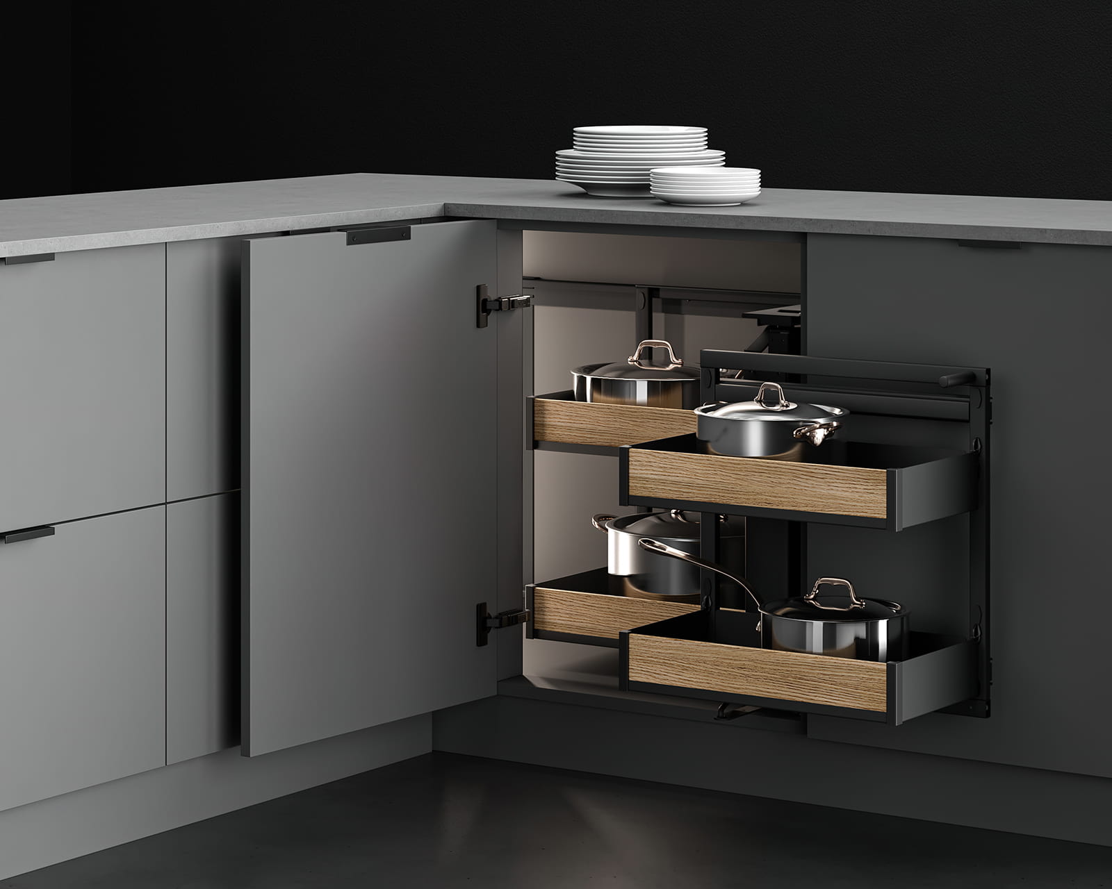 PULL OUT UNIT FOR CORNER CABINETS BLACK