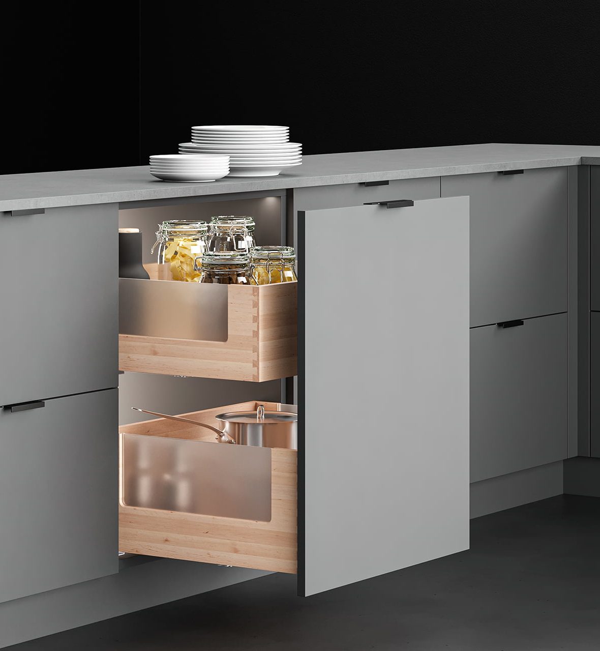 INTERNAL POT AND PAN DRAWER C WITH GLASS