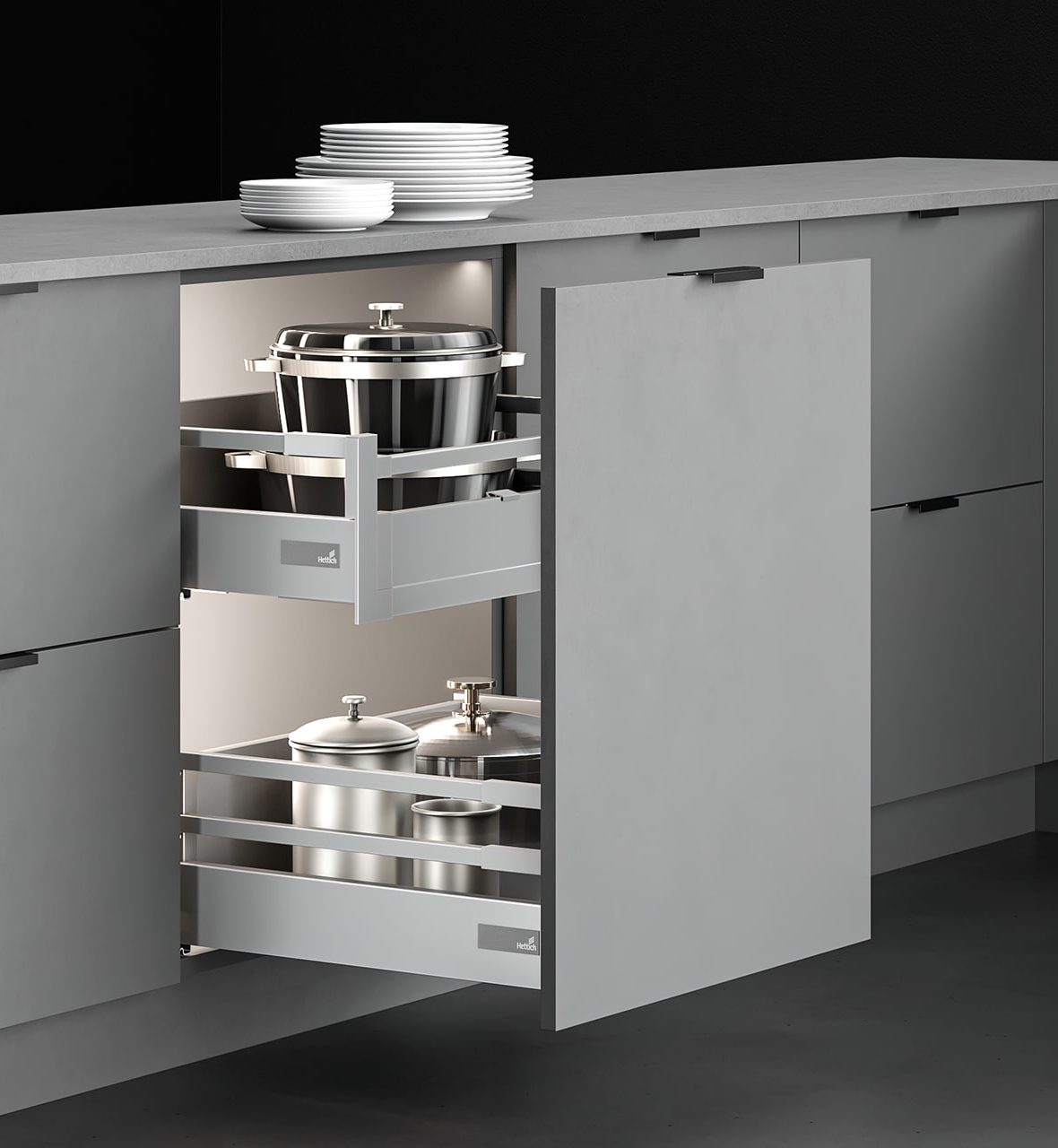 INTERNAL POT AND PAN DRAWER C WITH RAILING