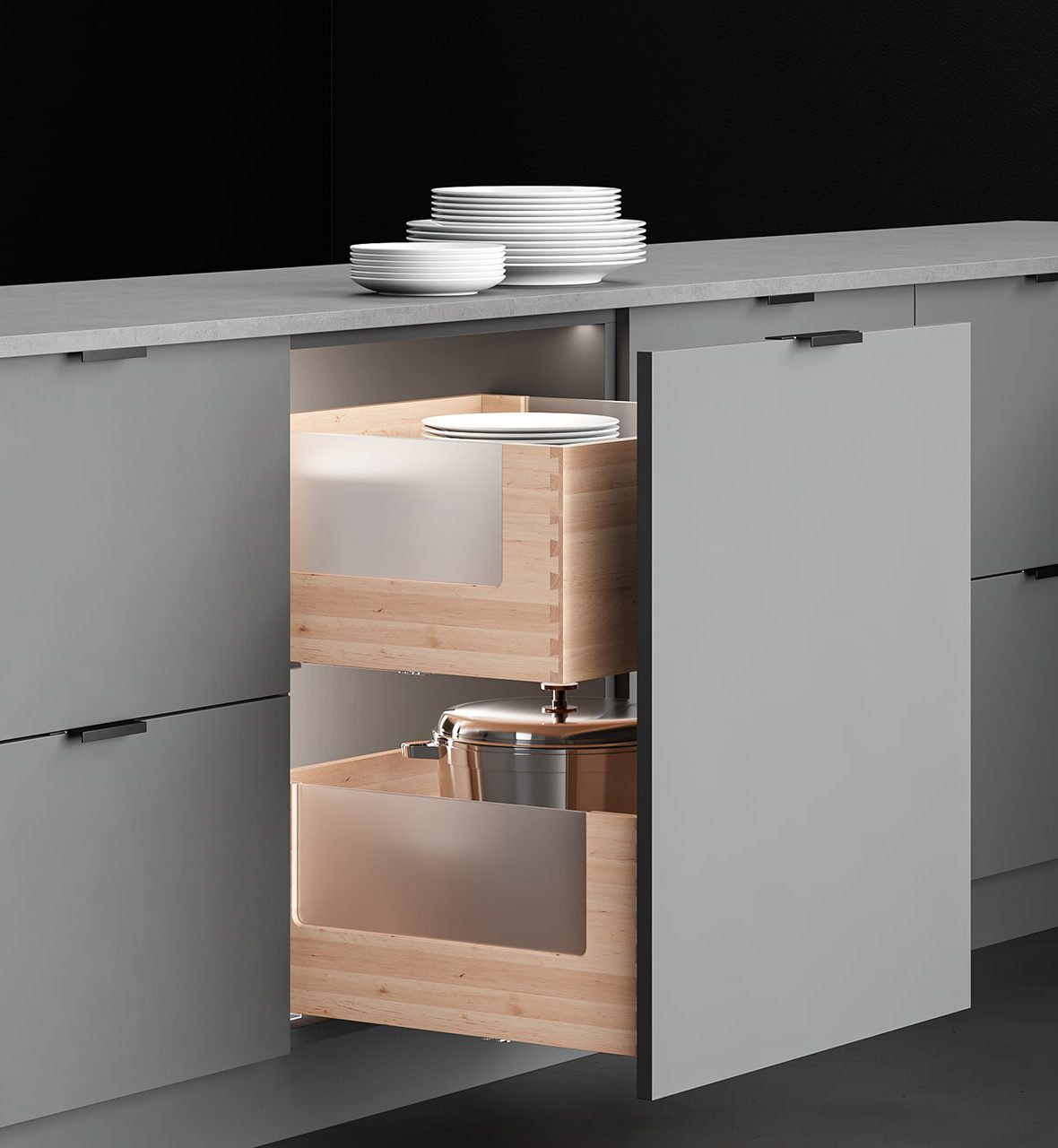 INTERNAL POT AND PAN DRAWER D WITH GLASS