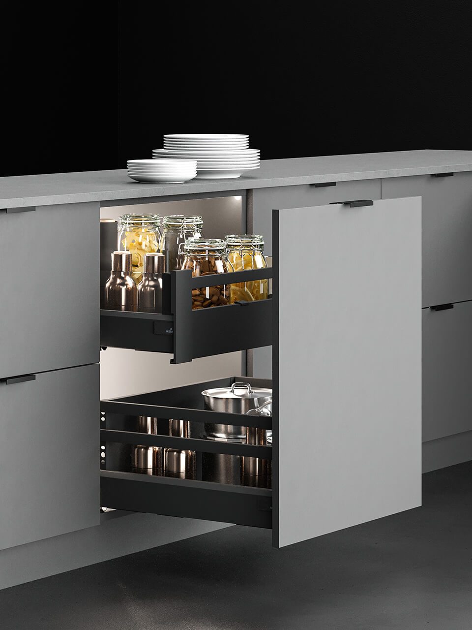 INTERNAL POT AND PAN DRAWER WITH DESIGNSIDE GLASS