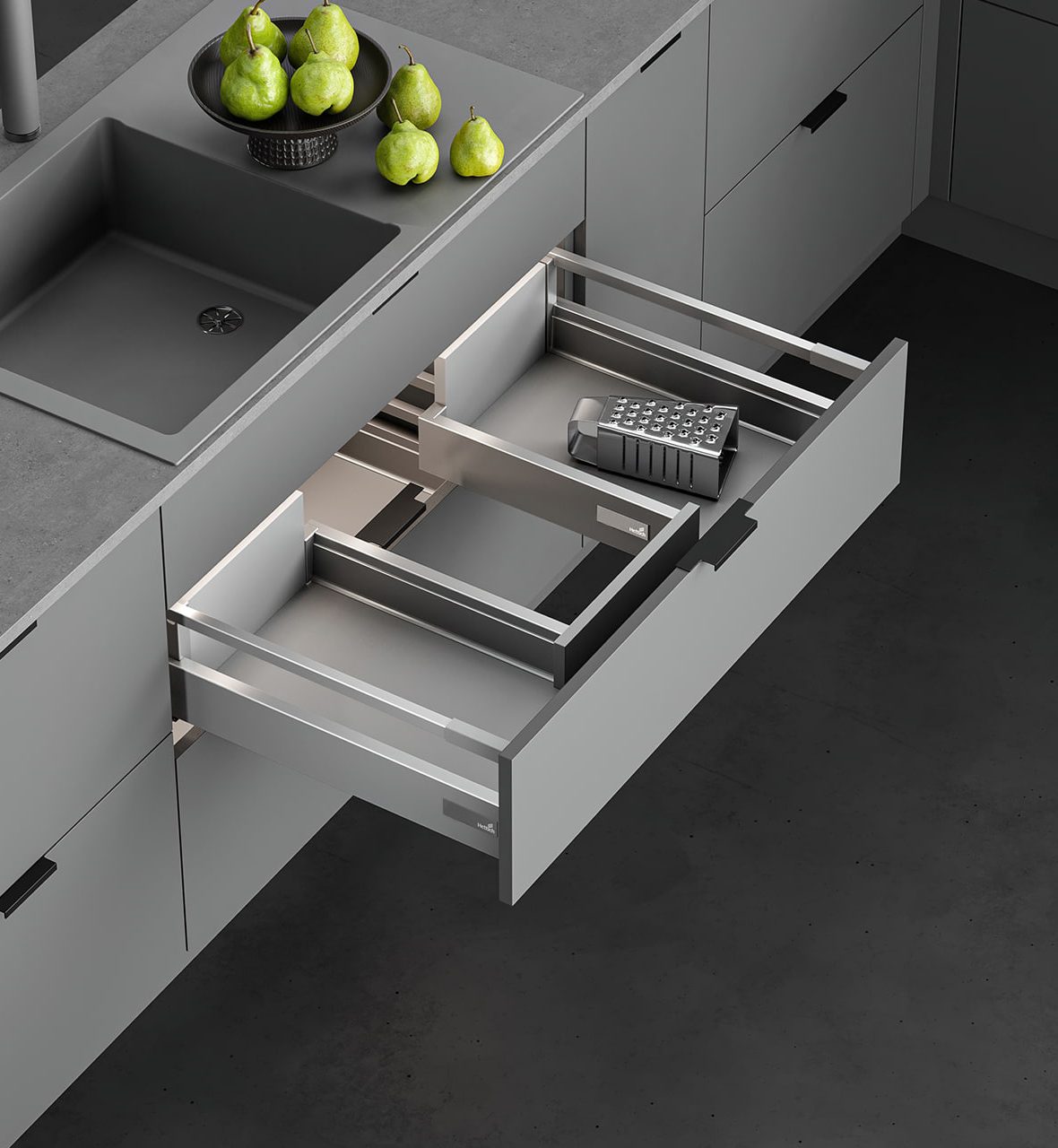 POT AND PAN DRAWER C WITH RAILING FOR SINK CABINET
