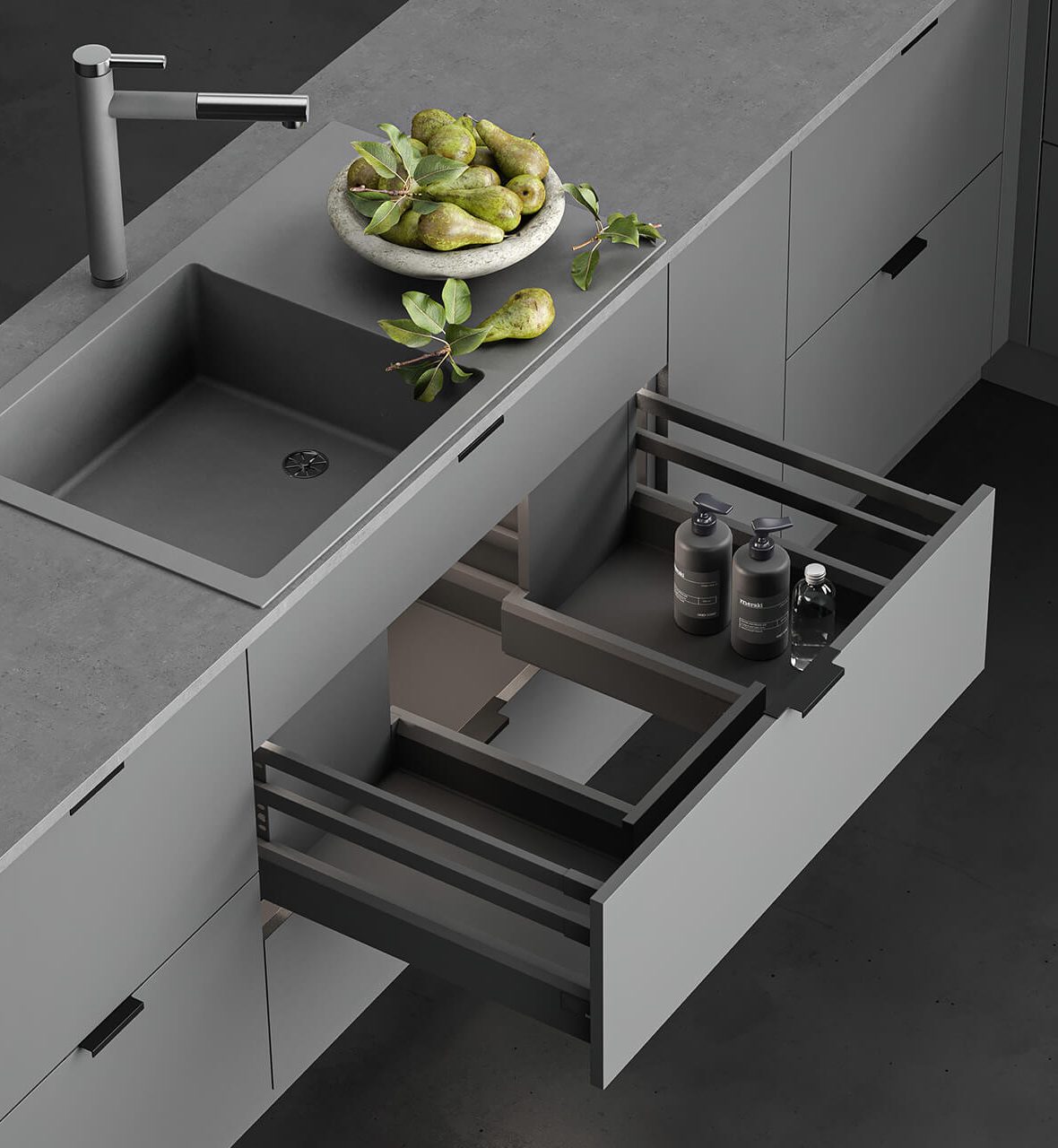 POT AND PAN DRAWER WITH DOUBLE RAILING FOR SINK CABINET