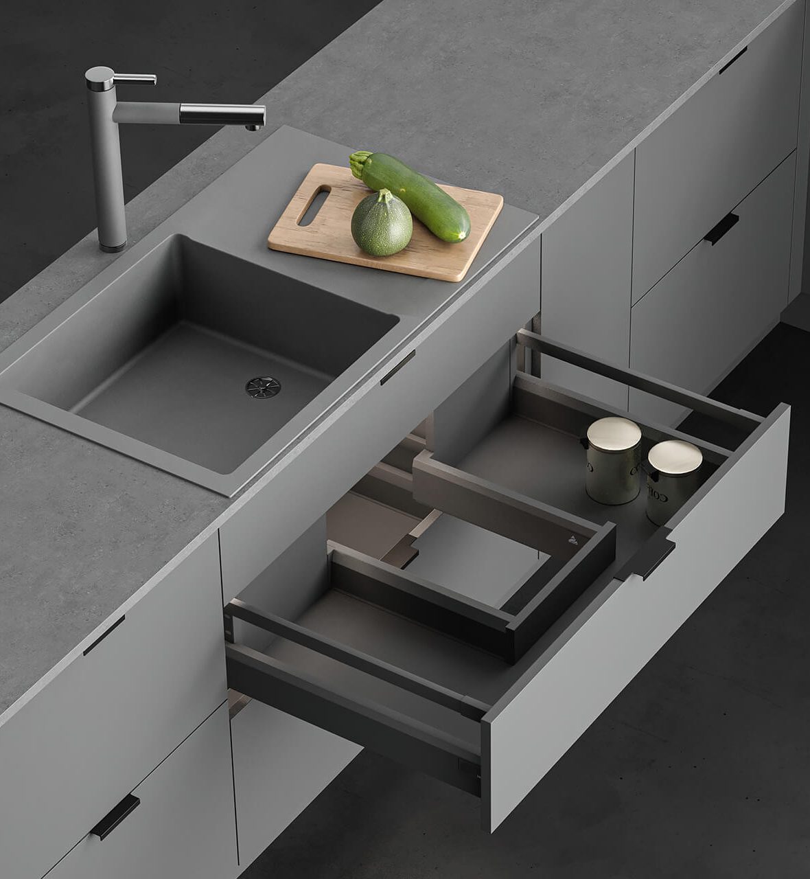 POT AND PAN DRAWER WITH RAILING FOR SINK CABINET