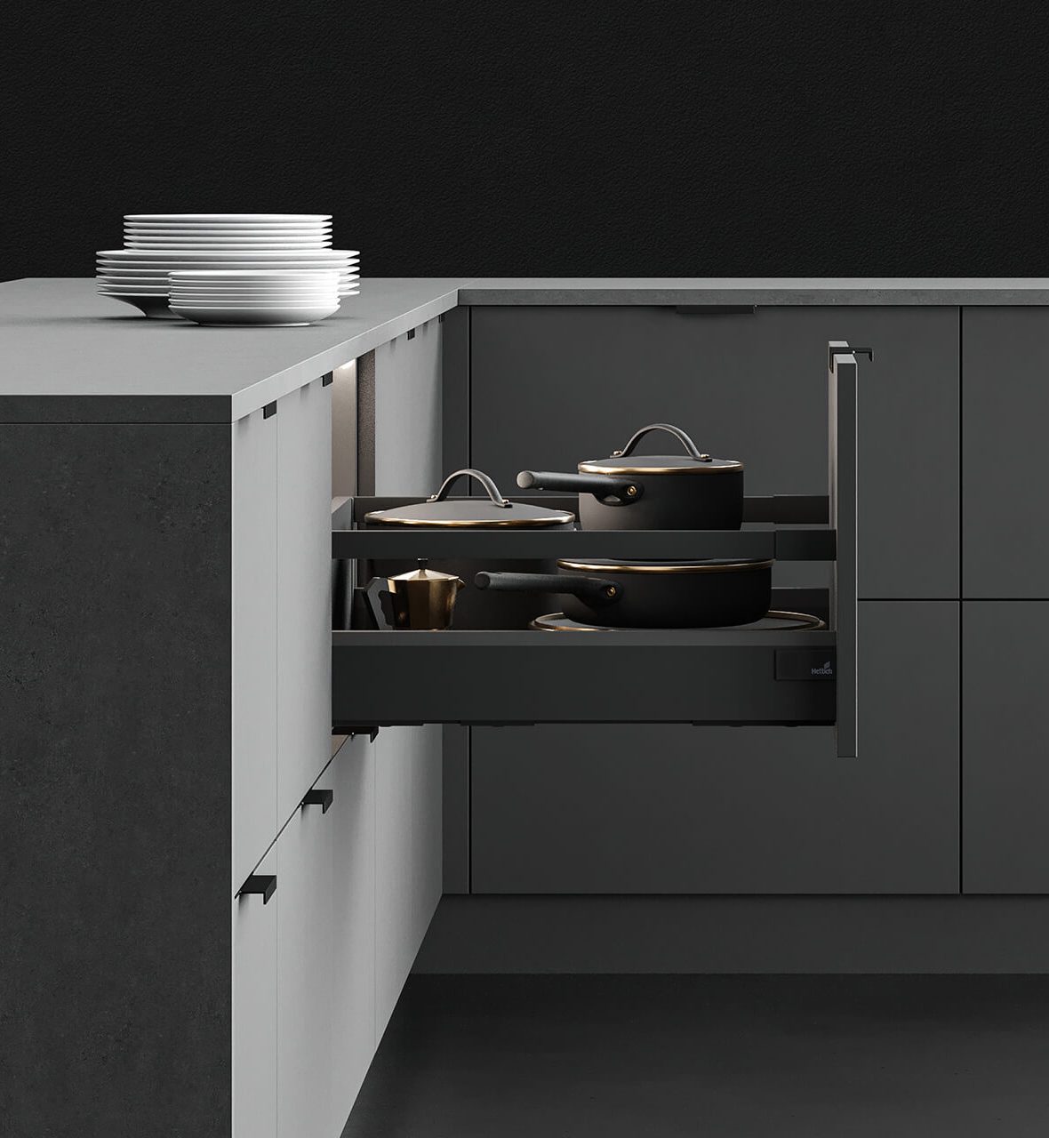 POT AND PAN DRAWER WITH RAILING