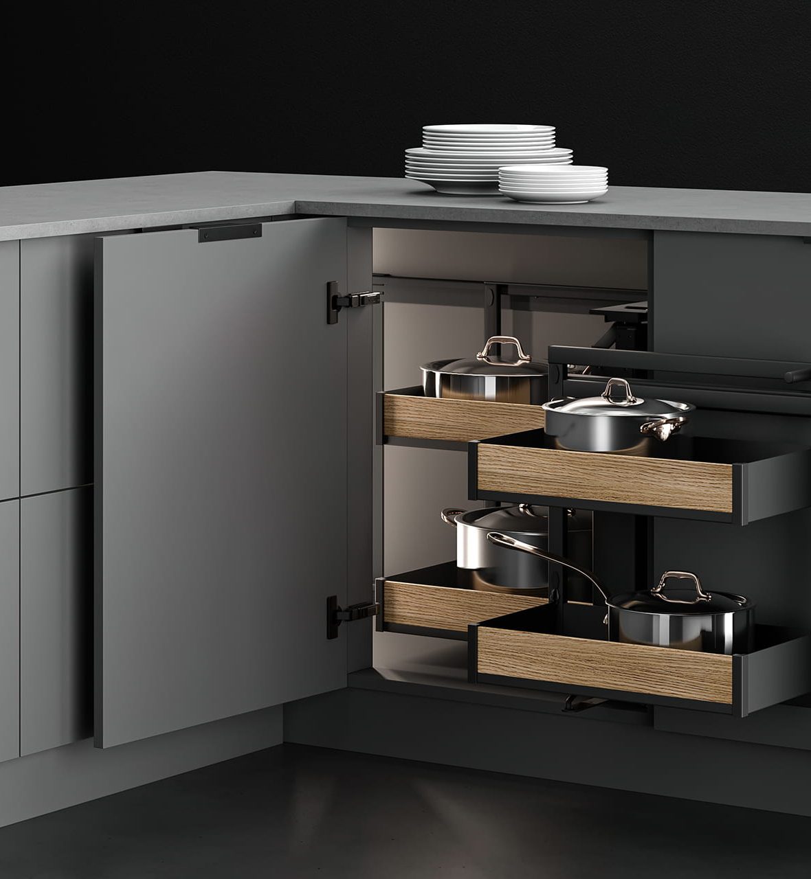 PULL OUT UNIT FOR CORNER CABINETS BLACK